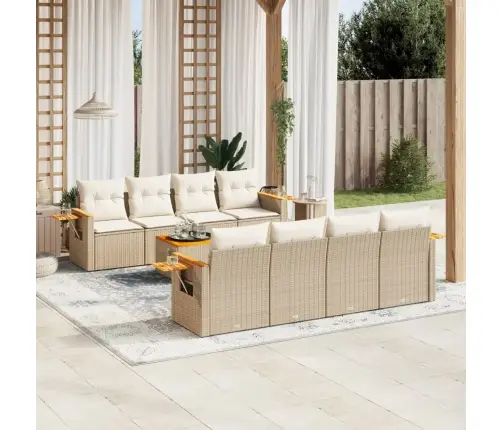 9-Daļīgs Dārza Dīvānu Komplekts, Matrači, Bēša Pe Rotangpalma Vidaxl