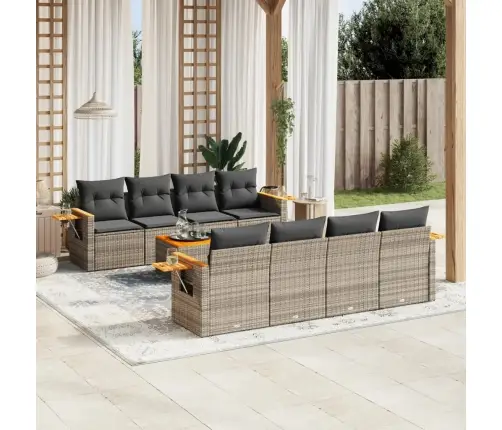 Sofos Komplektas Su Pagalvėlėmis, 9 Dalių, Pilkas, Poliratanas