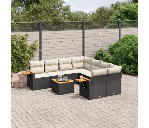 9-Daļīgs Dārza Dīvāna Komplekts, Matrači, Melna Pe Rotangpalma Vidaxl