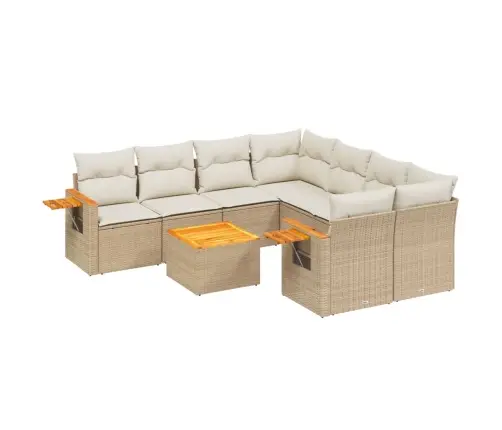 9-Daļīgs Dārza Dīvānu Komplekts, Matrači, Bēša Pe Rotangpalma Vidaxl