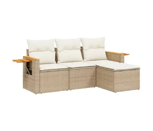 4-Daļīgs Dārza Dīvāna Komplekts, Matrači, Bēša Pe Rotangpalma Vidaxl