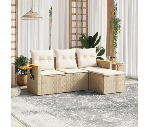 4-Daļīgs Dārza Dīvāna Komplekts, Matrači, Bēša Pe Rotangpalma Vidaxl