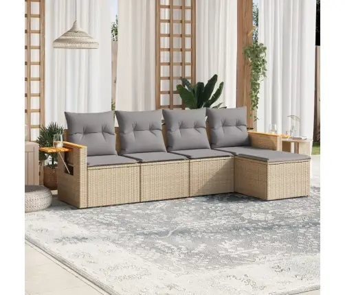 5-Daļīgs Dārza Dīvāna Komplekts, Matrači, Bēša Pe Rotangpalma Vidaxl