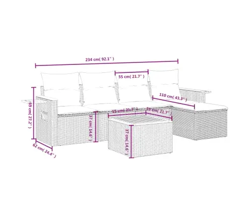 6-Daļīgs Dārza Dīvāna Komplekts Ar Matračiem, Pelēks Pe Pinums Vidaxl