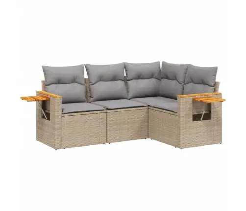 4-Daļīgs Dārza Dīvāna Komplekts, Matrači, Bēša Pe Rotangpalma Vidaxl