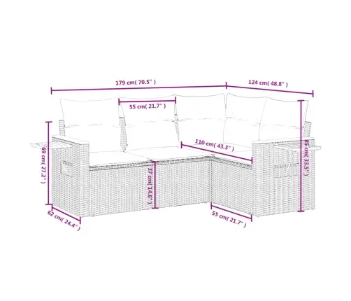 4-Daļīgs Dārza Dīvāna Komplekts Ar Matračiem, Pelēks Pe Pinums Vidaxl