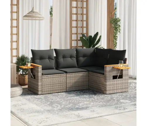 4-Daļīgs Dārza Dīvāna Komplekts Ar Matračiem, Pelēks Pe Pinums Vidaxl