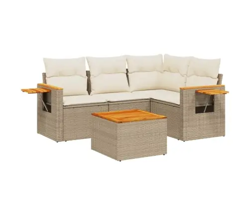 5-Daļīgs Dārza Dīvāna Komplekts, Matrači, Bēša Pe Rotangpalma Vidaxl