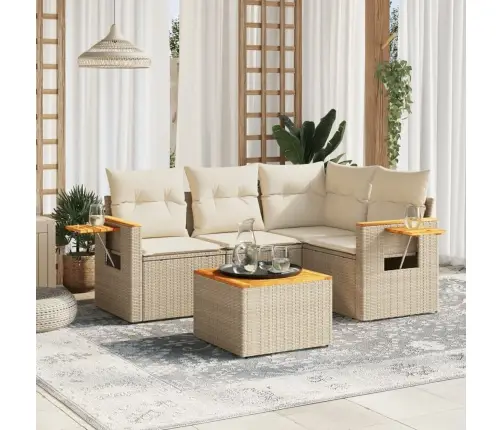 5-Daļīgs Dārza Dīvāna Komplekts, Matrači, Bēša Pe Rotangpalma Vidaxl