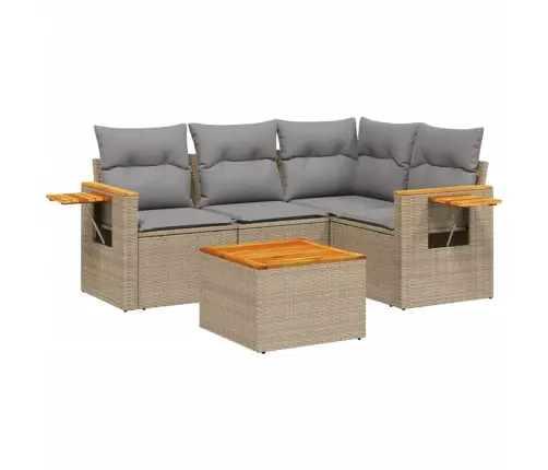 Sofos Komplektas Su Pagalvėlėmis, 5 Dalių, Smėlio, Poliratanas