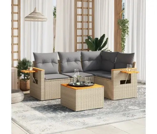 Sofos Komplektas Su Pagalvėlėmis, 5 Dalių, Smėlio, Poliratanas