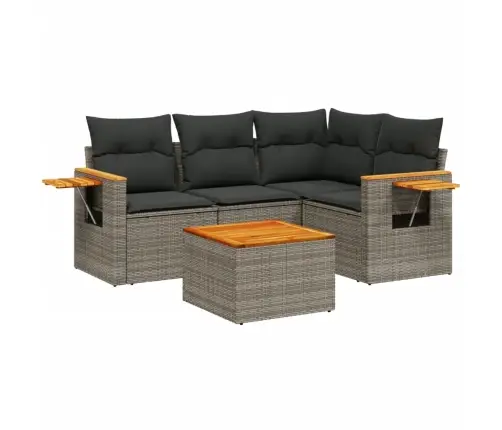 5-Daļīgs Dārza Dīvāna Komplekts Ar Matračiem, Pelēks Pe Pinums Vidaxl