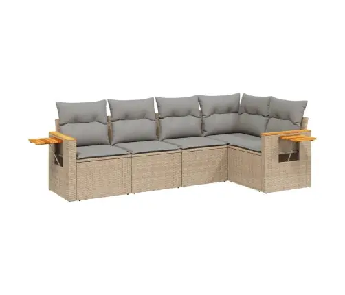 5-Daļīgs Dārza Dīvāna Komplekts, Matrači, Bēša Pe Rotangpalma Vidaxl