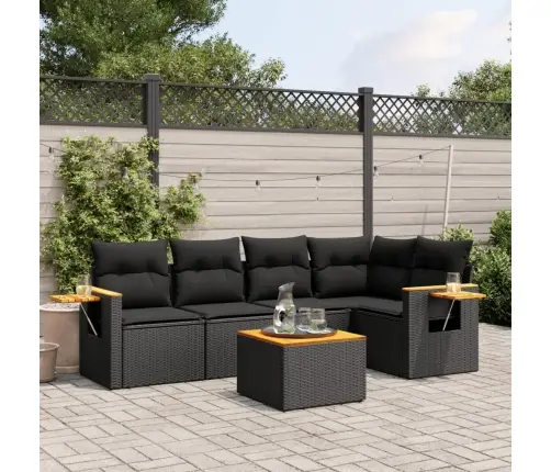 Sofos Komplektas Su Pagalvėlėmis, 6 Dalių, Juodas, Poliratanas