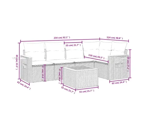 6-Daļīgs Dārza Dīvāna Komplekts, Matrači, Melna Pe Rotanpalma Vidaxl