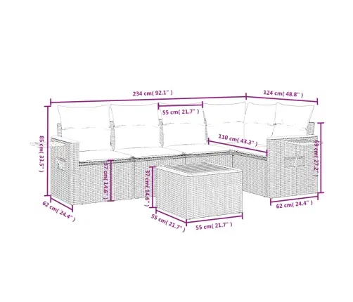 6-Osaline Aiadiivani Komplekt Patjadega, Hall, Polürotang