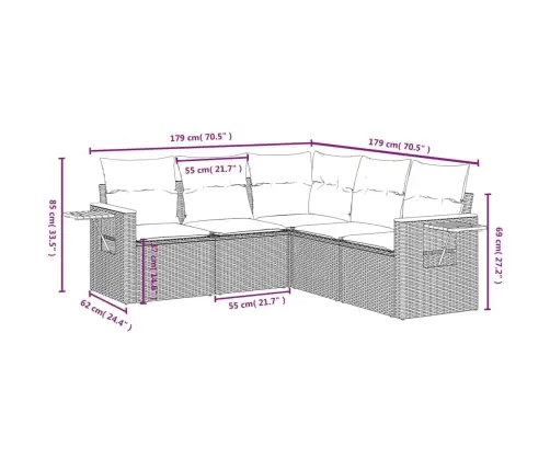 5-Daļīgs Dārza Dīvāna Komplekts, Matrači, Bēša Pe Rotangpalma Vidaxl