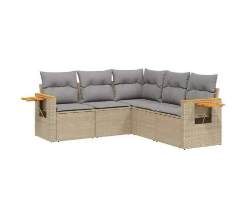 Sofos Komplektas Su Pagalvėlėmis, 5 Dalių, Smėlio, Poliratanas