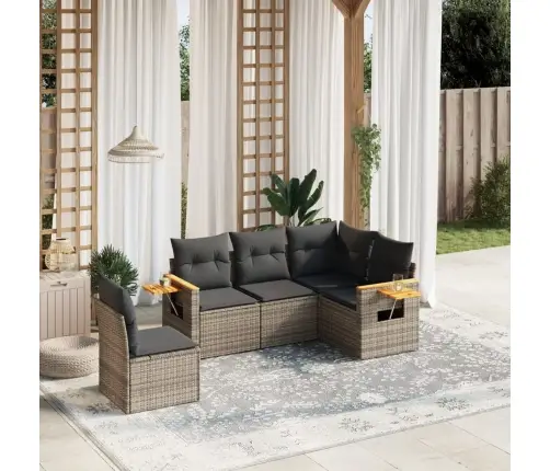 5-Daļīgs Dārza Dīvāna Komplekts Ar Matračiem, Pelēks Pe Pinums Vidaxl