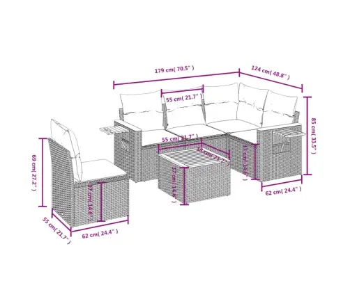 Sofos Komplektas Su Pagalvėlėmis, 6 Dalių, Juodas, Poliratanas