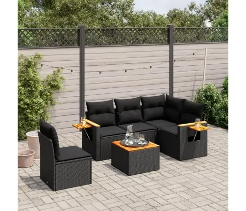 Sofos Komplektas Su Pagalvėlėmis, 6 Dalių, Juodas, Poliratanas