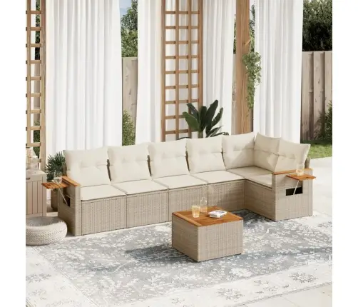 7-Daļīgs Dārza Dīvāna Komplekts, Matrači, Bēša Pe Rotangpalma Vidaxl