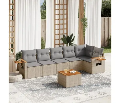 Sofos Komplektas Su Pagalvėlėmis, 7 Dalių, Smėlio, Poliratanas