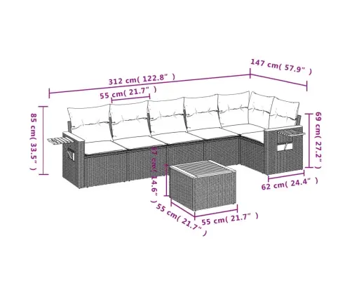 7-Daļīgs Dārza Dīvāna Komplekts, Matrači, Pelēka Pe Rotangpalma Vidaxl