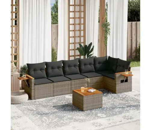 7-Daļīgs Dārza Dīvāna Komplekts, Matrači, Pelēka Pe Rotangpalma Vidaxl