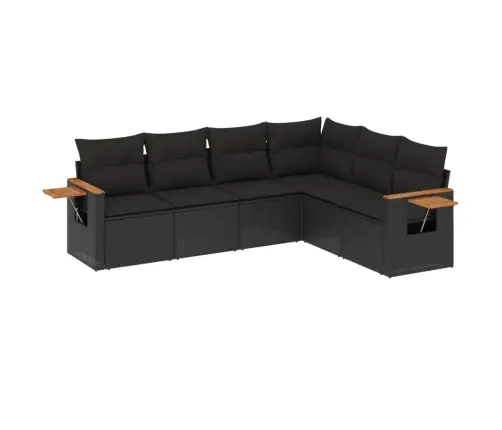 Sofos Komplektas Su Pagalvėlėmis, 6 Dalių, Juodas, Poliratanas