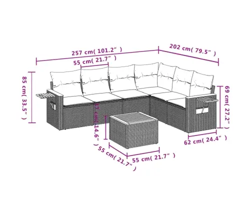 Sofos Komplektas Su Pagalvėlėmis, 7 Dalių, Juodas, Poliratanas