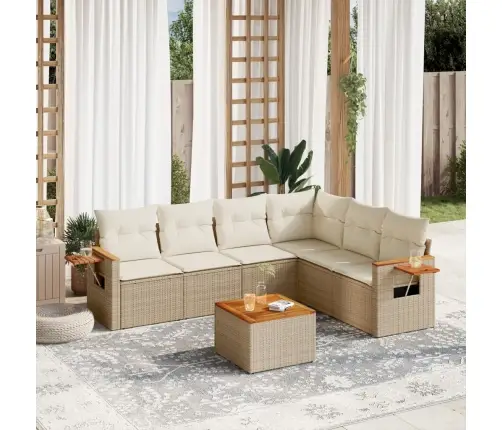 Sofos Komplektas Su Pagalvėlėmis, 7 Dalių, Smėlio, Poliratanas