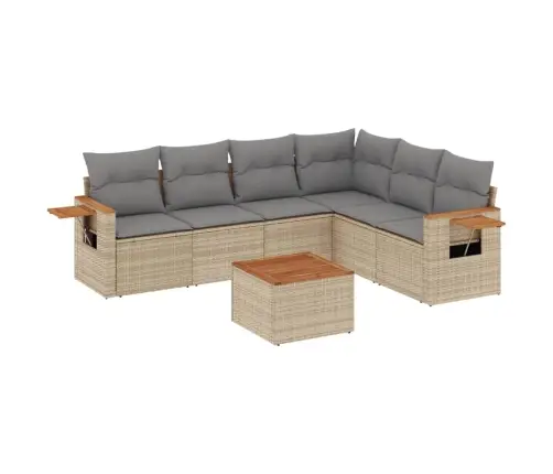 Sofos Komplektas Su Pagalvėlėmis, 7 Dalių, Smėlio, Poliratanas