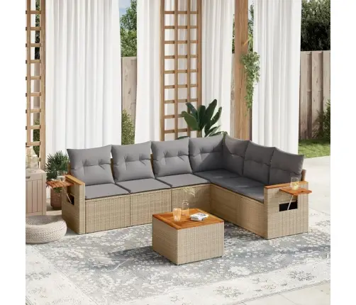 Sofos Komplektas Su Pagalvėlėmis, 7 Dalių, Smėlio, Poliratanas