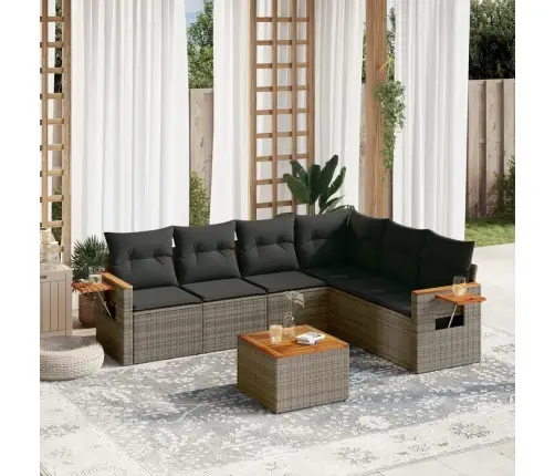 7-Daļīgs Dārza Dīvāna Komplekts, Matrači, Pelēka Pe Rotangpalma Vidaxl