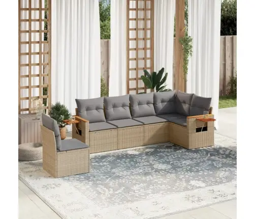 6-Daļīgs Dārza Dīvāna Komplekts, Matrači, Bēša Pe Rotangpalma Vidaxl