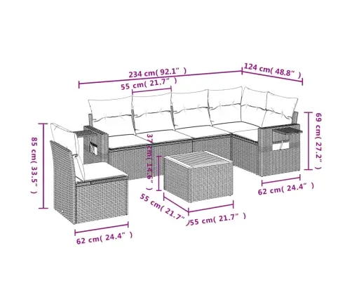 7-Daļīgs Dārza Dīvāna Komplekts, Matrači, Bēša Pe Rotangpalma Vidaxl