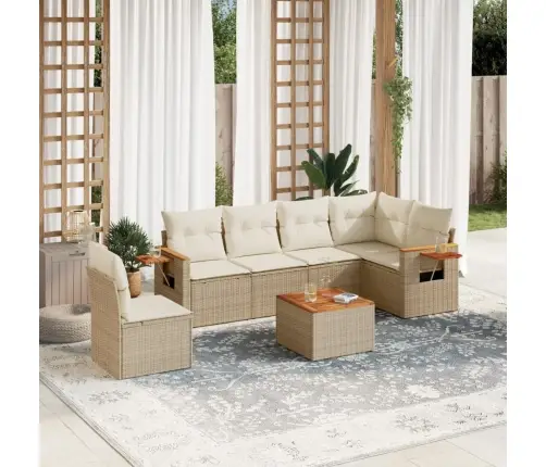 7-Daļīgs Dārza Dīvāna Komplekts, Matrači, Bēša Pe Rotangpalma Vidaxl