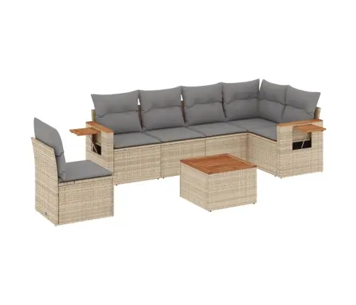 7-Daļīgs Dārza Dīvāna Komplekts, Matrači, Bēša Pe Rotangpalma Vidaxl