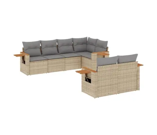 7-Daļīgs Dārza Dīvāna Komplekts, Matrači, Bēša Pe Rotangpalma Vidaxl