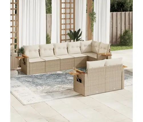 8-Daļīgs Dārza Dīvāna Komplekts, Matrači, Bēša Pe Rotangpalma Vidaxl