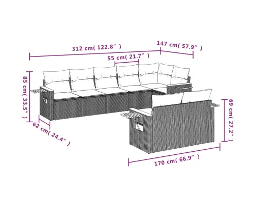 Sofos Komplektas Su Pagalvėlėmis, 8 Dalių, Smėlio, Poliratanas