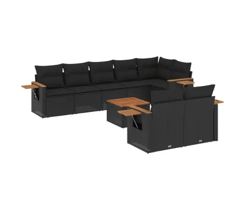 9-Daļīgs Dārza Dīvāna Komplekts, Matrači, Melna Pe Rotangpalma Vidaxl