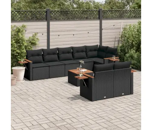 9-Daļīgs Dārza Dīvāna Komplekts, Matrači, Melna Pe Rotangpalma Vidaxl
