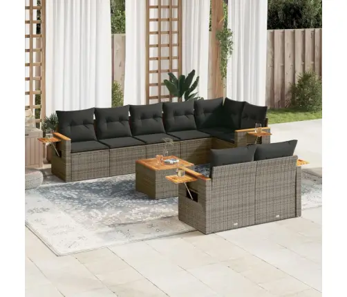 9-Daļīgs Dārza Dīvāna Komplekts Ar Matračiem, Pelēks Pe Pinums Vidaxl