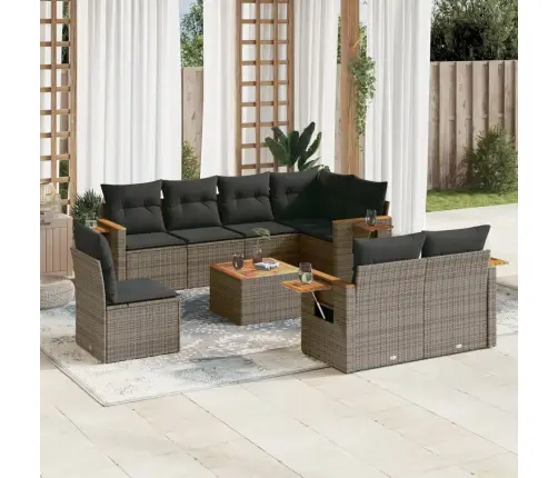 9-Daļīgs Dārza Dīvāna Komplekts Ar Matračiem, Pelēks Pe Pinums Vidaxl