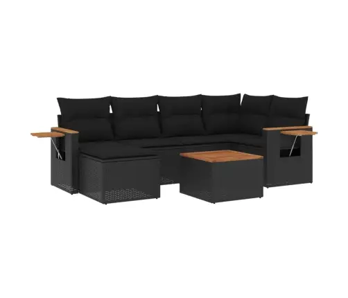 Sofos Komplektas Su Pagalvėlėmis, 7 Dalių, Juodas, Poliratanas