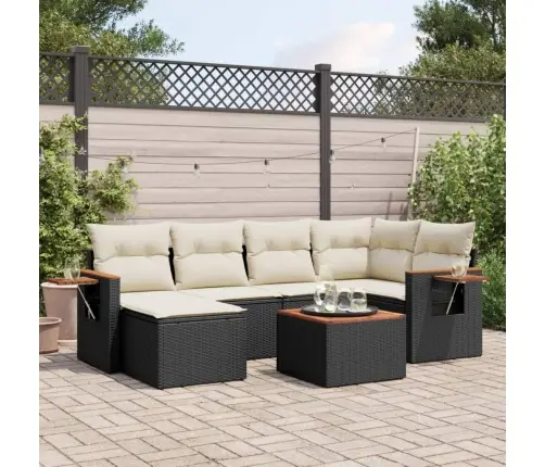 7-Daļīgs Dārza Dīvāna Komplekts Ar Matračiem, Melna Pe Vidaxl