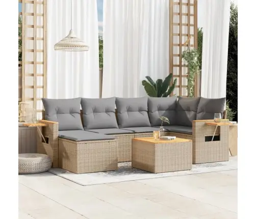 7-Daļīgs Dārza Dīvāna Komplekts, Matrači, Bēša Pe Rotangpalma Vidaxl