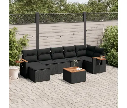 8-Daļīgs Dārza Dīvāna Komplekts, Matrači, Melna Pe Rotangpalma Vidaxl